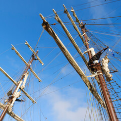 Masten an einem Segelschiff, Havenwelten, Bremerhaven, Bremen, Deutschland, Europa