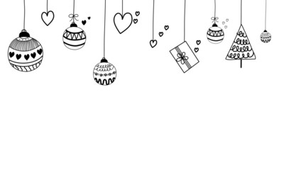 christmas balls hanging on rope