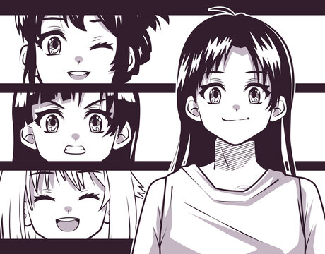 four women anime faces