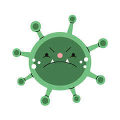 Angry cartoon style green vector virus. Covid-19.