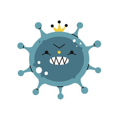 Angry cartoon style blue vector virus. Covid-19.