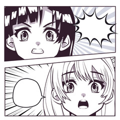 two girls anime faces