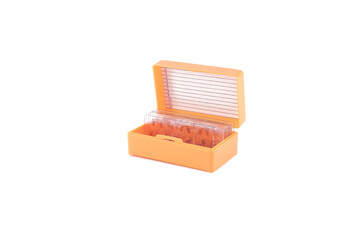 Glass microscope slide in a box, research glass microscope slide.
