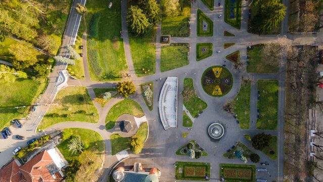Aerial photography beautiful park lawn road path landscape aerial view