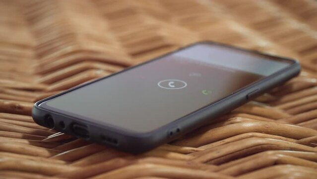 Smartphone receives important incoming call. Concept of digitalization and informatization