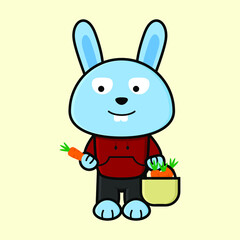 Cute bunny mascot carrying a basket of carrots of  illustration vector