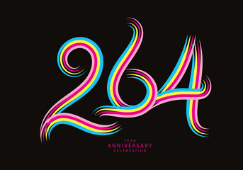 264 number design vector, graphic t shirt, 264 years anniversary celebration logotype colorful line, 264th birthday logo, Banner template, logo number elements for invitation card, poster, t-shirt.