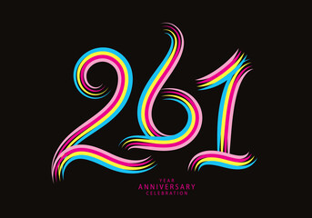 261 number design vector, graphic t shirt, 261 years anniversary celebration logotype colorful line, 261th birthday logo, Banner template, logo number elements for invitation card, poster, t-shirt.