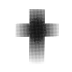 Black halftone cross on the white background. Christian symbol. Vector illustration.