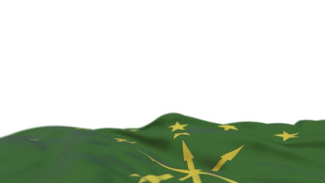 Adygea fabric flag waving on the wind loop. Adyghe embroidery stiched cloth banner swaying on the breeze. Half-filled white background. Place for text. 20 seconds loop. 4k