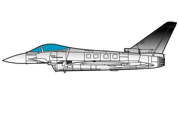 Vista lateral de avión de combate moderno Eurofighter