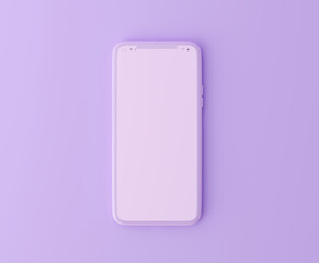 Mockup purple smartphone with blank display on pastel purple background. 3d rendering