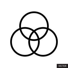 Three circle venn diagram vector icon in line style design for website design, app, UI, isolated on white background. Editable stroke. Vector illustration.