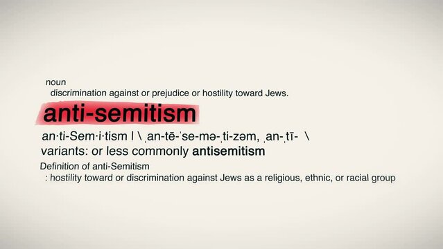The Word Anti-Semitism Red Highlighted in a Dictionary Animation