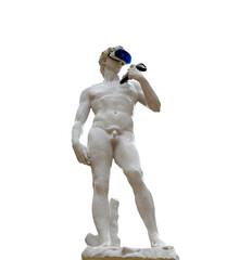 Michelangelos David statue using virtual reality glasses, vr, White background 3D rendering