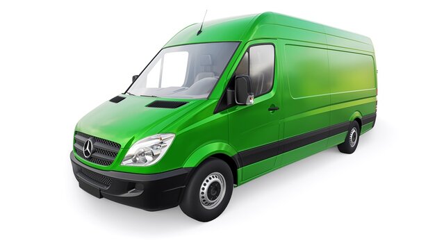 Berlin, Germany. April 28, 2022: Mercedes-Benz Sprinter. green european commercial van isolated on white background. 3d illustration
