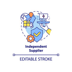 Independent supplier concept icon. Energy strategy part abstract idea thin line illustration. Buy renewable electricity. Isolated outline drawing. Editable stroke. Arial, Myriad Pro-Bold fonts used