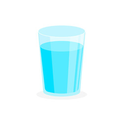 Glass of water in trendy flat style. Blue transparent glass filled with liquid. Vector illustration on white background.