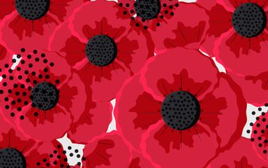 Naklejka premium Red poppies. Horizontal beautiful poster with spring flowers. 