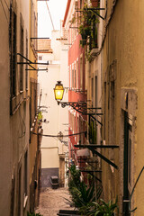 Narrow street in a Portuguese city during the day