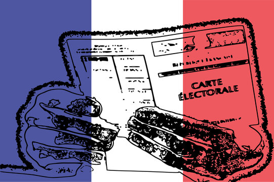 A close-up of a the french "electoral card" with the french flag's at the background