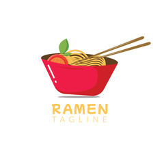 ramen illustration on red bowl. Suitable for decoration, sticker, icon ,logo and other.