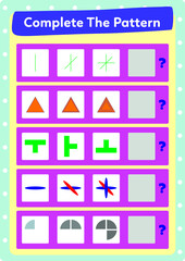 This worksheet is a pattern completion activity. Correct ordering of objects is required.
