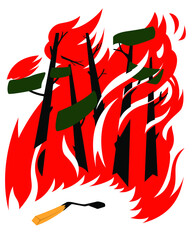 Poster on the theme of the danger of open fire in the forest