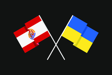 Flags of the countries of Ukraine and French Polynesia (France, Pacific Ocean) in national colors. Help and support from friendly countries. Flat minimal graphic design.