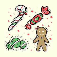hand drawn christmas cartoon set element