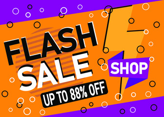 88% off flash sale. Design for business. Discount banner promotion template in orange.