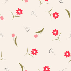 Seamless pattern with flowers.Abstract art botanical pink background vector.Beautiful abstract pink pattern on colorful backdrop.
