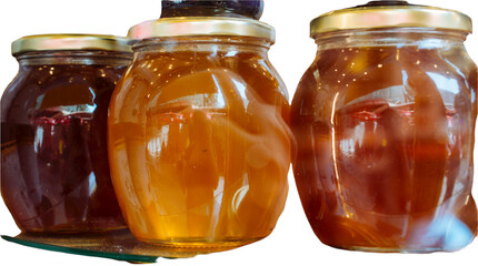 Jar filled with Honey from bee hive