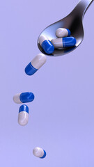 Capsules with testosterone on a light background. Medical preparation. Pharmacology. Sex hormone. 3D rendering. Illustration.