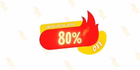 Fototapeta na wymiar 80% off limited special offer. Banner with eighty percent discount on a white background with red tag square