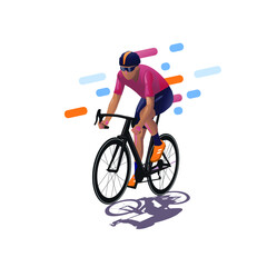 Vector illustration of a cyclist riding a mountain bike on a white background - obrazy, fototapety, plakaty