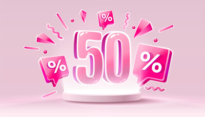 Mega sale special offer, Happy 50 off sale banner. Sign board promotion. Vector