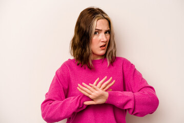 Young caucasian woman isolated on white background doing a denial gesture