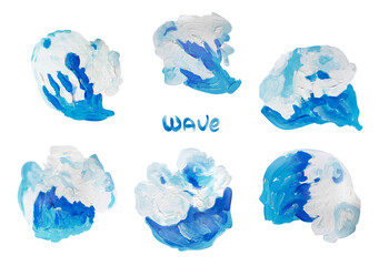 Texture waves gouache watercolor illustration set. Template for decorating designs and illustrations.