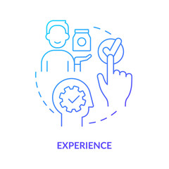Experience blue gradient concept icon. Service and goods perception. Marketing. Product need abstract idea thin line illustration. Isolated outline drawing. Myriad Pro-Bold font used