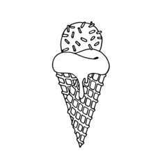 Sweet ice cream in a waffle cone. Ice cream for packaging, coloring, decor. Ice cream ball.