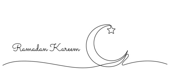 Continuous line drawing  ramadan kareem banner crescent and star,illustration EPS10.