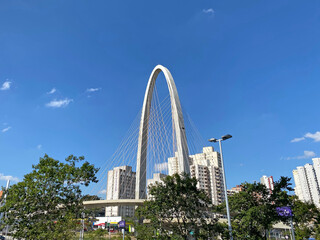 São José dos Campos, São Paulo, Brazil - Apr, 2022: new cable-stayed bridge in Sao Jose dos Campos known as the innovation arc.
