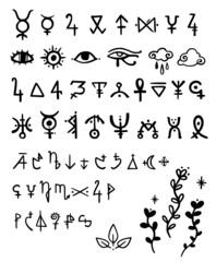 set of alchemical and plant symbols and signs