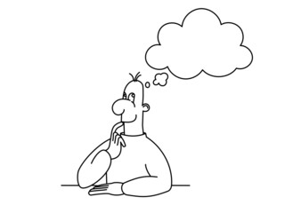 A dreaming person thinks of something pleasant. Doodle drawing.