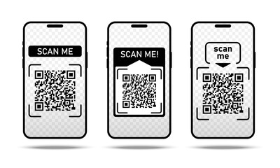 Scan me icon frame Qr code with smartphone isolated on white background. Qr code for payment, advertising, mobile app vector illustration. - obrazy, fototapety, plakaty