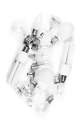 Pile of obsolete incandescent and halogen light bulbs