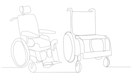 wheelchair one continuous line drawing, isolated, vector