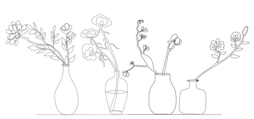 flowers in a vase one continuous line drawing, isolated