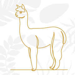 lama drawing by one continuous line, isolated, vector